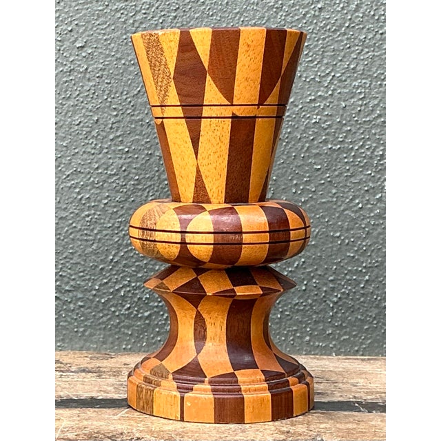 Vintage Geometric Wood Marquetry Vase For Sale - Image 10 of 12
