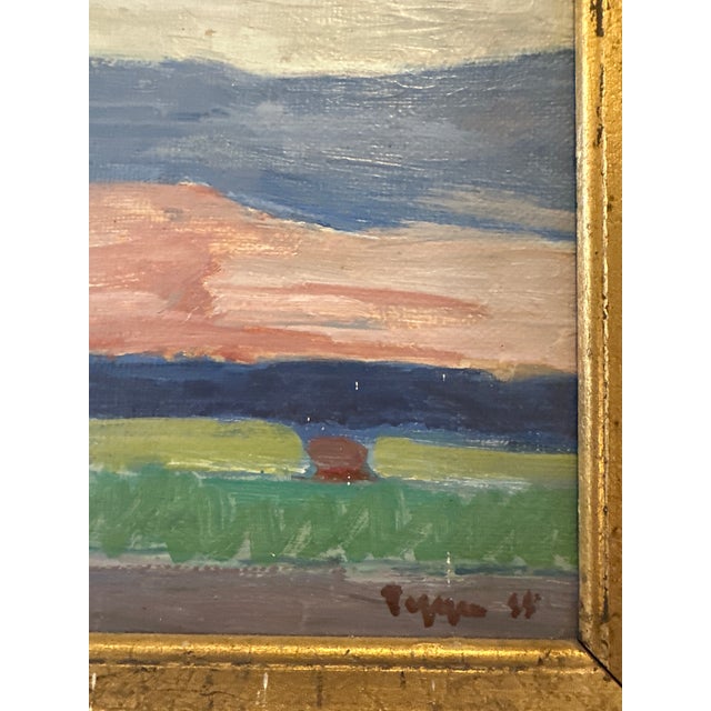 Beautiful small antique oil painting of and abstract landscape