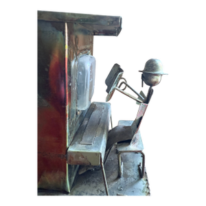 1970s, Vintage Piano Man Saloon Bar, Mixed Metal Sculpture Music Box