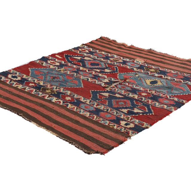 78996 Distressed Antique Caucasian Shirvan Kilim Rug, 02'10 x 03'08. This handwoven wool distressed antique Caucasian...