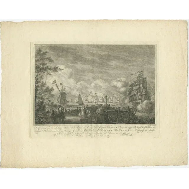 Antique print titled 'Afbeelding van het zeiltogtje hunner doorluchtige en koninklijke Hoogheden Willem, Prinse van Oranje...