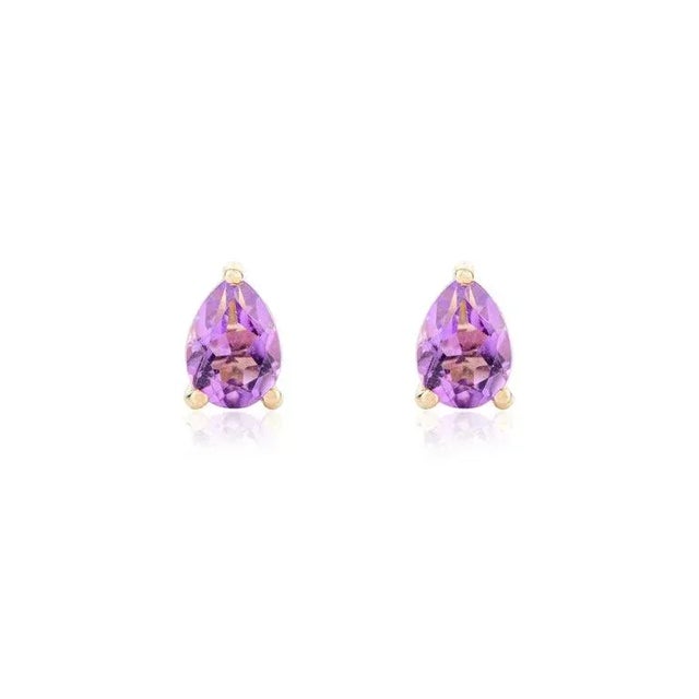 14k Gold Purple Amethyst Pear Cut Gemstone Stud Earrings- a Pair For Sale In New York - Image 6 of 10
