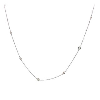 Late 20th Century Classic Platinum 10 Diamonds Station Necklace For Sale