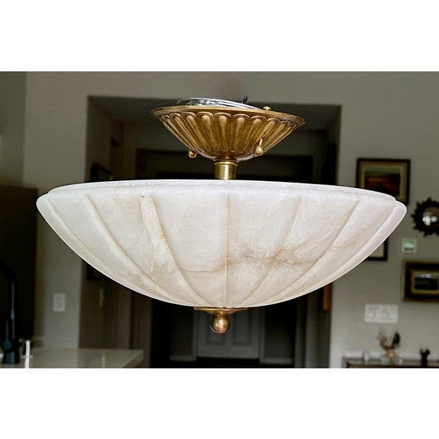 1980s French Directoire Style Incised Star Alabaster Flush Mounts - Pair For Sale In Palm Springs - Image 6 of 18