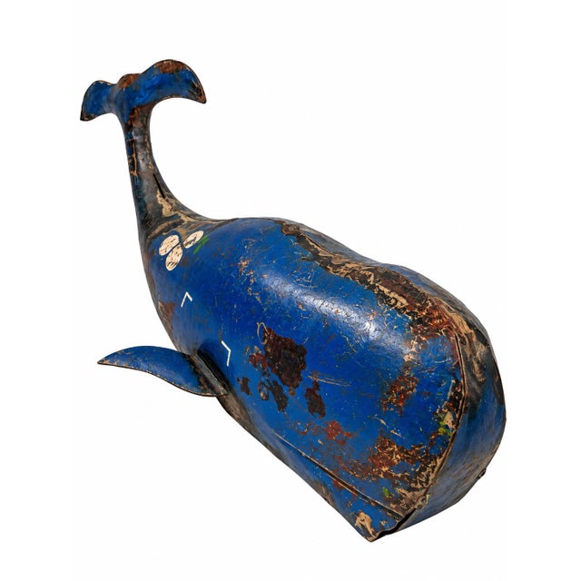 Reclaimed Metal Blue Whale Nautical Folk Art Sculpture For Sale - Image 9 of 11