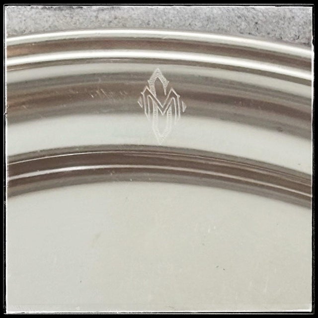 1930s Vintage Hotel Silver Plated Platter Midday Club Serving Tray Wallace’s For Sale - Image 5 of 9