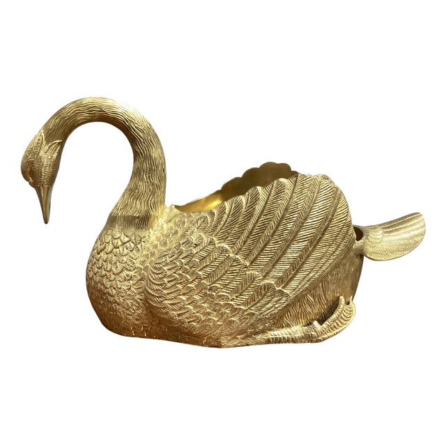 Ormolu Gilded Bronze Swan Cachepot Sculpture, 1970s For Sale