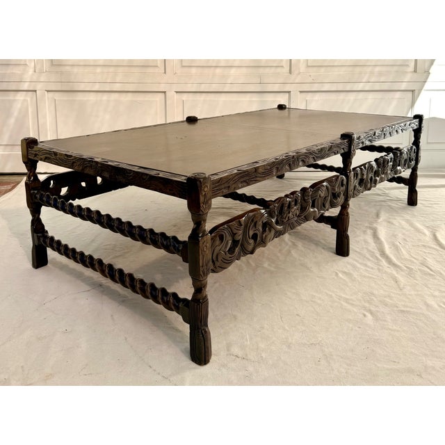 English Carolean Revival Style Carved Wood Coffee Table With Cherubs & Crown Motif For Sale - Image 13 of 15