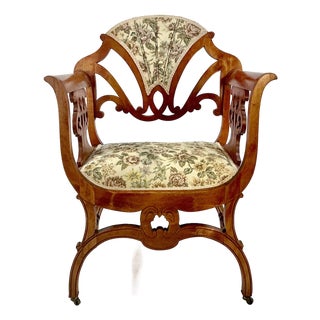 Antique Italian Neoclassical Art Deco Curule Accent Side Chair. For Sale