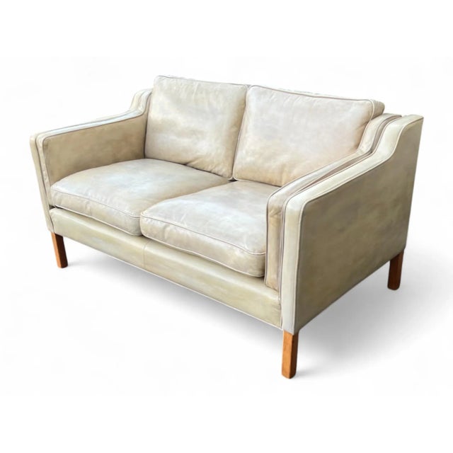 Danish Modern Patinated Tan Leather Loveseat in the Style of Børge Moge For Sale - Image 4 of 18