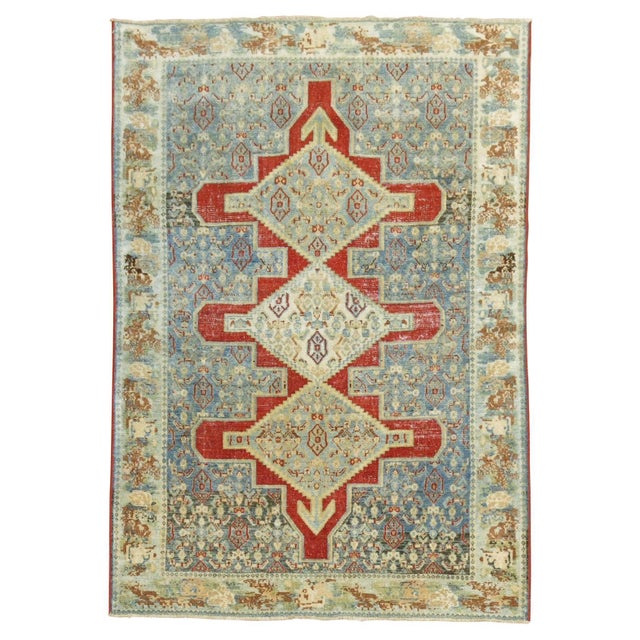 Fine Blue Red Antique Persian Senneh Rug For Sale - Image 15 of 18