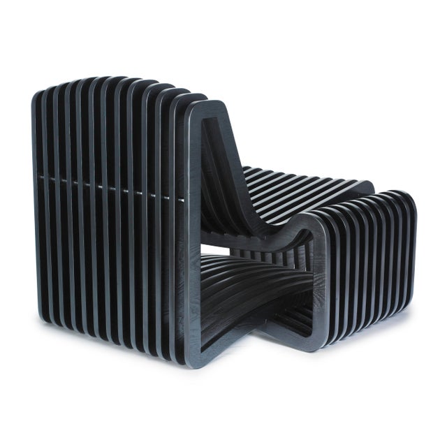 Mid-Century Modern Pine Wood Accent Chair, Black, Arata by Oggetti For Sale - Image 3 of 3