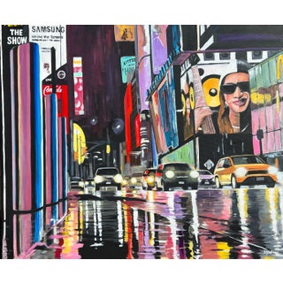 Painting of Broadway New York City Street Scene After the Rain - Unique Original Art by British Artist, 2023 For Sale