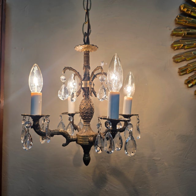 1960s Brass Pineapple Crystal Four-Light Chandelier For Sale - Image 13 of 17