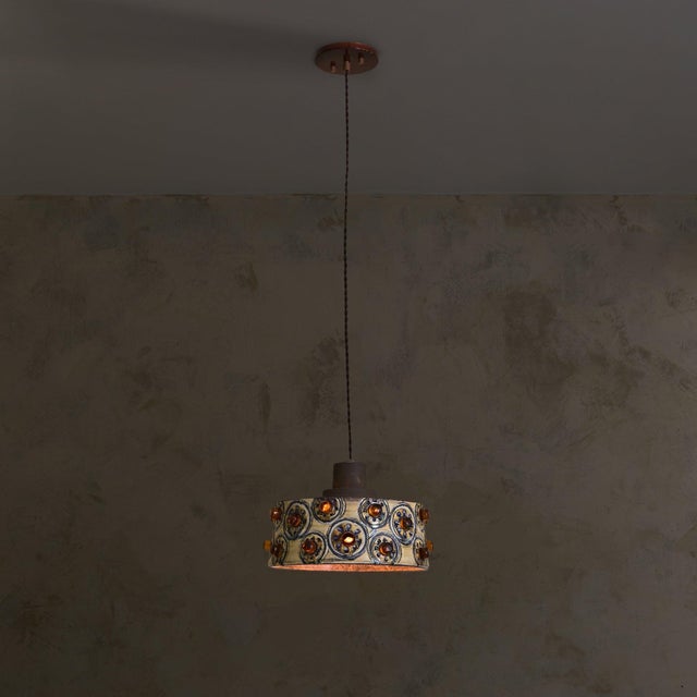 Mid-Century Modern Danish Ceramic Amber Glass Pendant Light by Jette Helleroe for Axella, 1960s For Sale - Image 3 of 10