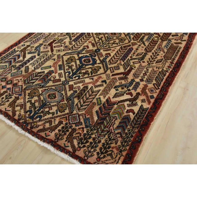 Hamedan Rug 3’4” X 6’8” Ivory Wool Semi-Antique Hand-Knotted Carpet For Sale - Image 4 of 14