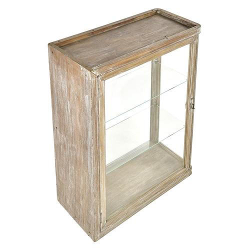 Display Case in Weathered Wood with Glass Shelves For Sale - Image 3 of 7
