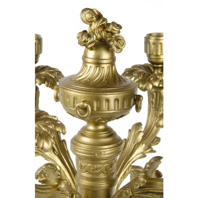 Gold Pair of Late 19th Century Neoclassical Gilt Bronze/Ormolu 4-Arms Candelabras, France For Sale - Image 8 of 9