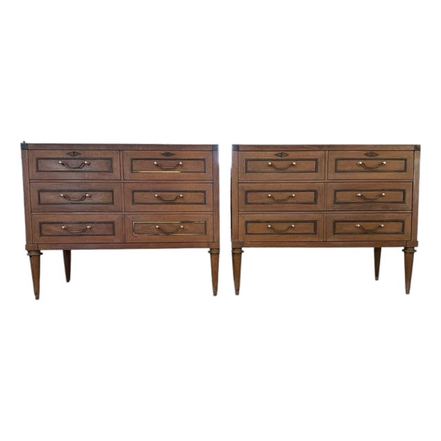 Late 20th Century Pair of Italian Directoire Faux-6 Drawer Walnut Bachelor Chests, 2 Pieces For Sale