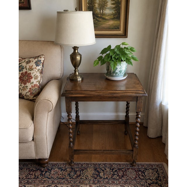 Wood Vintage English Jacobean Revival Oak Barley Twist Side Table For Sale - Image 7 of 7