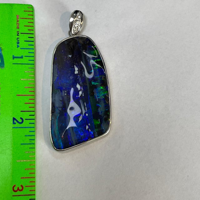 Modern Platinum Large Boulder Opal & Diamond Heavy Pendant For Sale - Image 3 of 9