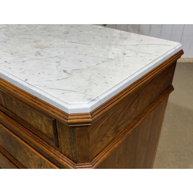 Napoleon III Commode in Walnut, Fir and White Marble, 19th Century For Sale - Image 14 of 18