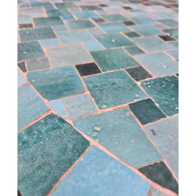 40" Handcrafted Emerald Aqua Moroccan Mosaic Table, Bejmat Style For Sale - Image 4 of 7