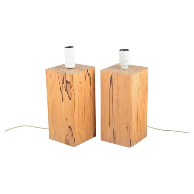 1980s Scandinavian Table Lamps with Wood Base, 1980s, Set of 2 For Sale - Image 5 of 5