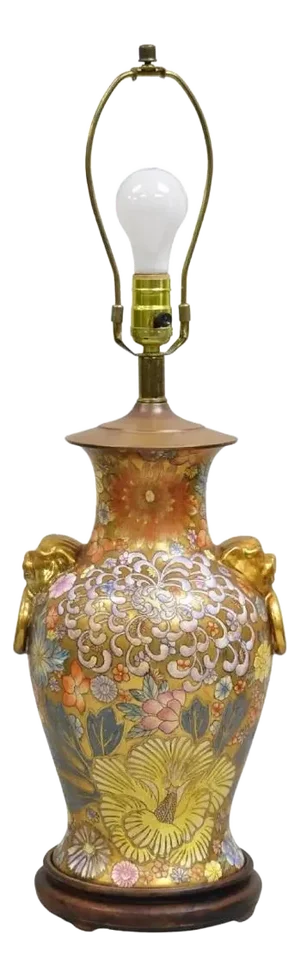 Vintage Chinoiserie Orange Porcelain Ceramic Foo Dog Table Lamp