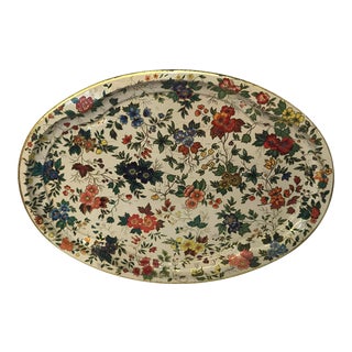 Vintage English Chintz Metal Oval Platter Tray For Sale