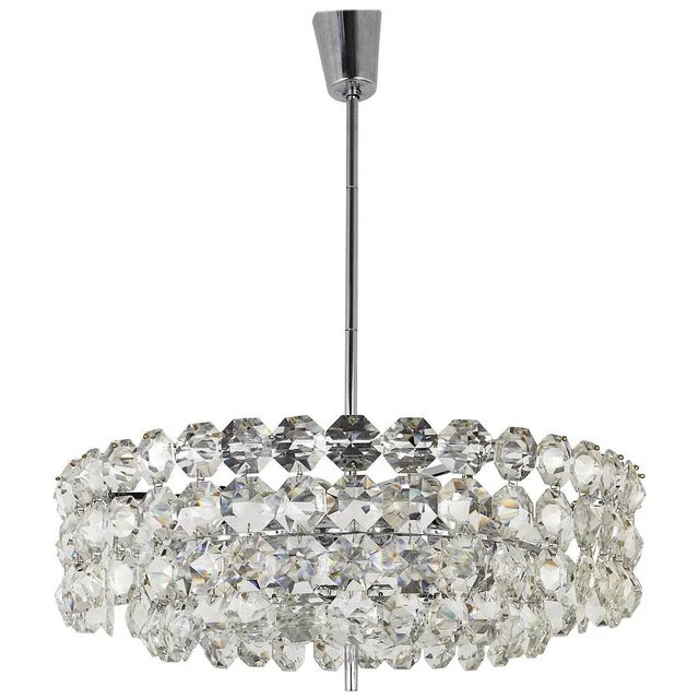 Large Round Chandelier with Diamond-Shaped Crystals from Bakalowits & Söhne, Austria, 1950s For Sale - Image 11 of 11