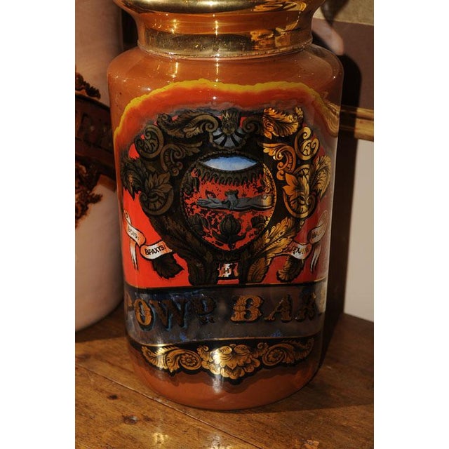 Orange 1830 English Reverse Painted Glass Pharmacy Jars - a Pair For Sale - Image 8 of 10