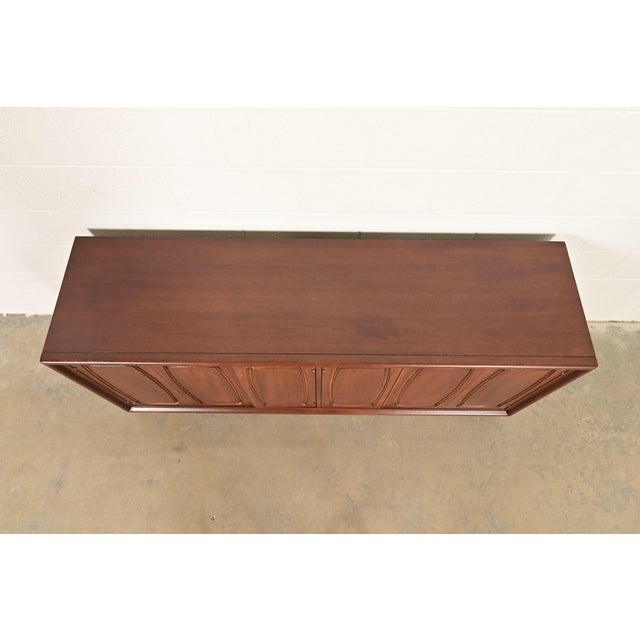 Broyhill Emphasis Mid-Century Modern Sculpted Walnut Sideboard Credenza, Newly Refinished For Sale - Image 9 of 12