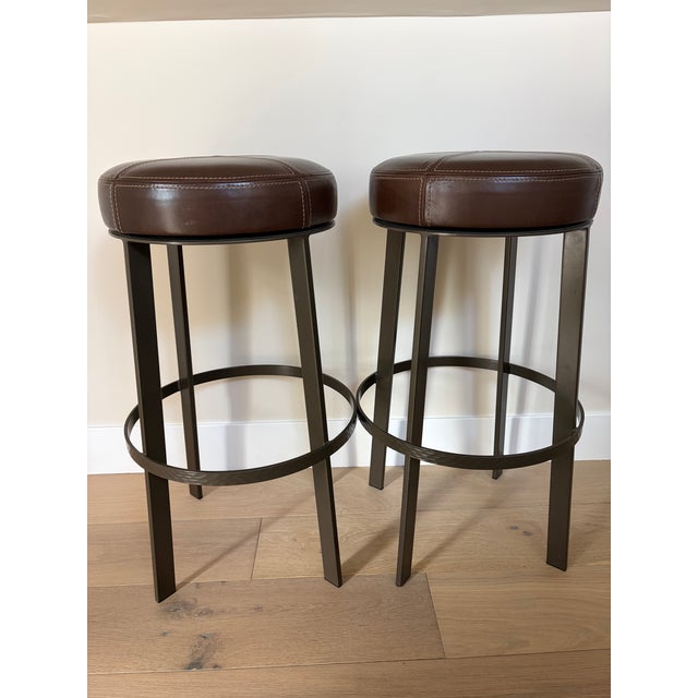 A. Rudin Custom Leather Top Bar Stools For Sale - Image 4 of 7
