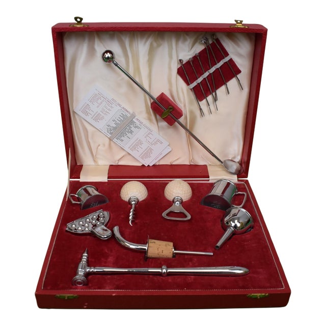 p.h. Vogel & Co English Silver Plated Golf Theme Cocktail Barware 16pc Box Set For Sale