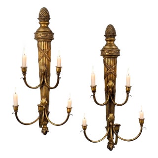 Neoclassical Style, Candelabra Wall Sconces, Giltwood, Usa, 1940s For Sale