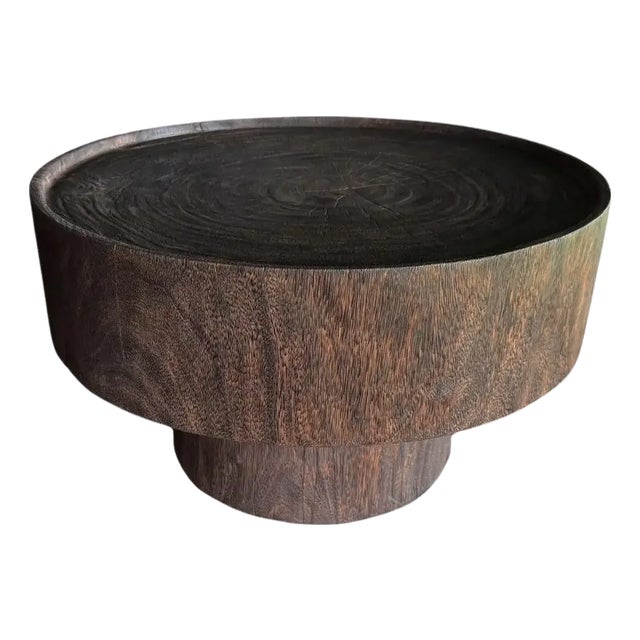 Sculptural Round Table: Solid Mango Wood, Espresso Finish, Modern Organic For Sale