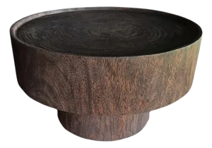 Sculptural Round Table: Solid Mango Wood, Espresso Finish, Modern Organic