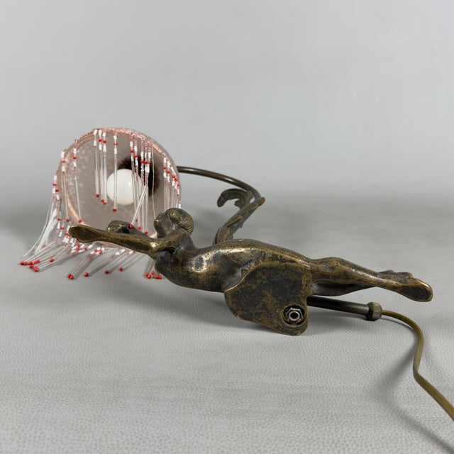 Brown Antique Table Lamp in Pink Glass, 1900s For Sale - Image 8 of 11