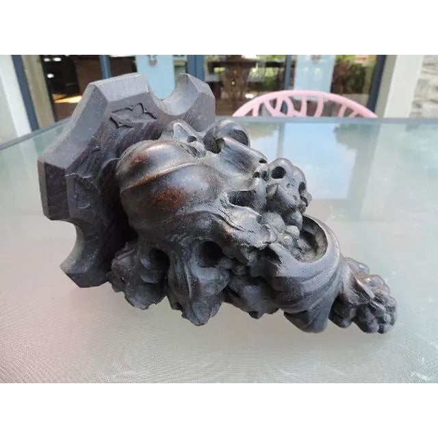 Late 19th Century 19thc French Louis XVI Large Ebonized Carved Oak Highly Detailed Corner Wall Bracket/ Shelf For Sale - Image 5 of 12