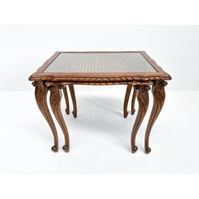 Vintage Nesting Tables with Cane and Glass Top, Set of 2 For Sale - Image 9 of 15