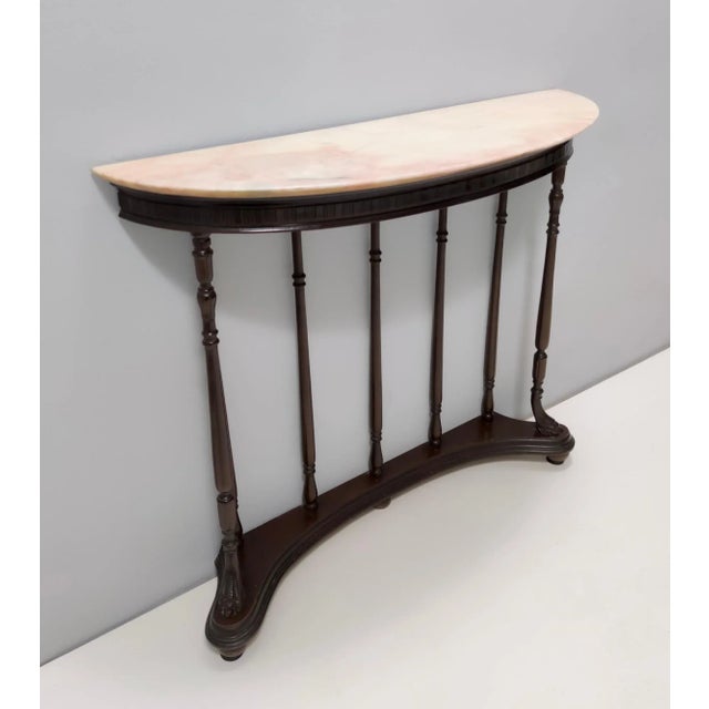 Neoclassical Turned Beech Console Table with Demilune Marble Top, Italy, 1960s For Sale - Image 4 of 16