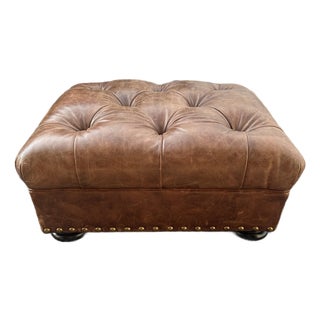 Vintage Chesterfield Leather Tufted Ottoman by Ralph Lauren For Sale