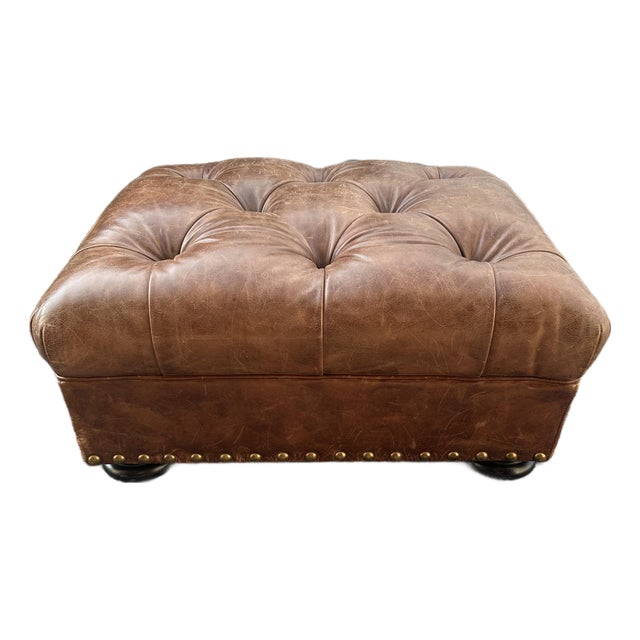 Vintage Chesterfield Leather Tufted Ottoman by Ralph Lauren For Sale