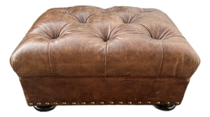 Vintage Chesterfield Leather Tufted Ottoman by Ralph Lauren