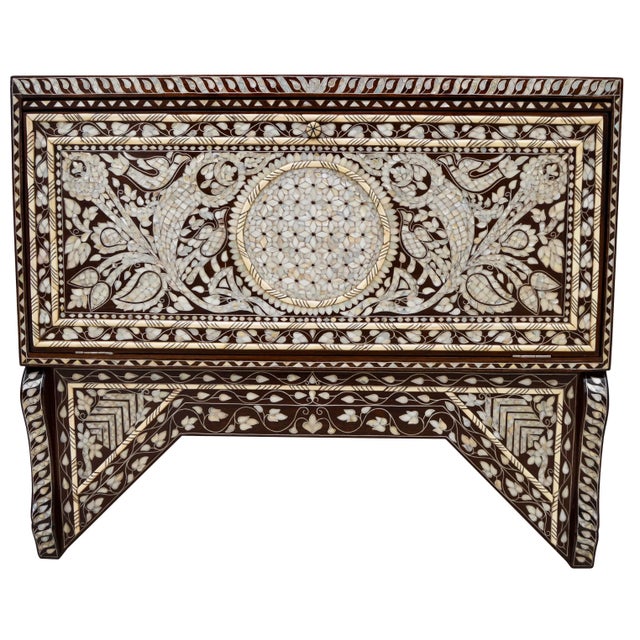 Brown Vintage Moorish Mother-Of-Pearl Console Table & Mirror Set For Sale - Image 8 of 13