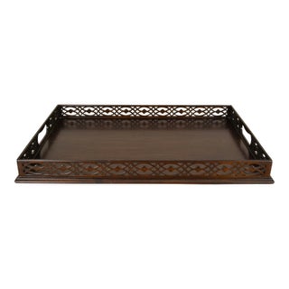 Late 20th Century Mahogany Fretwork Gallery Tray by Froelich For Sale