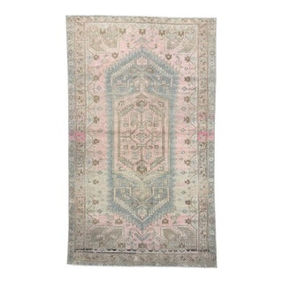 Antique Malayer Medallion Rug, 4x7 | Soft Ivory, Pink-Beige & Blue For Sale