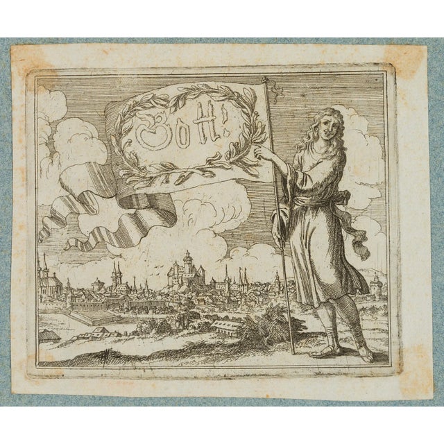 Johannes Meyer jun. (1655 Zurich - 1712 ibid.): "God!", flag bearer in front of city veduta, 17th century,...