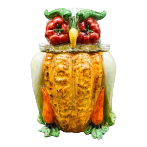 Vintage Italian Majolica Vegetables Owl Art Pottery Cookie Jar Canister
